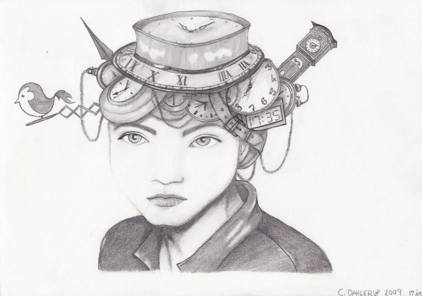 Pigen med urene, blyant // af: Cecilie Dahlerup